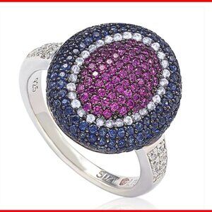 Suzy Levian Sterling Silver CZ American Inspired Multi Color Ring - Size 6